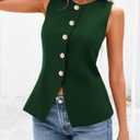 BTFBM Summer Sleeveless Blazer Vest For Women Dressy Button Down Round Neck Business Casual Outfits Work Suit Vests Tops (Green, M)