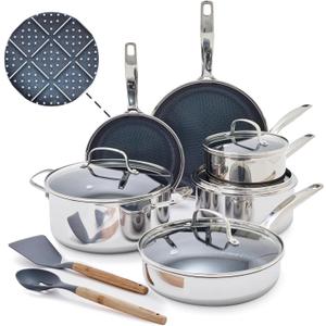 Blue Diamond Hybrid 12 Piece Stainless Steel Nonstick Cookware Set
