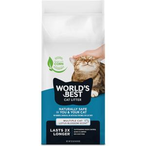 WORLD'S BEST CAT LITTER Multiple Cat Lotus Blossom Scented 32-Pounds - Natural Ingredients, Quick Clumping, Flushable, 99% Dust Free & Made in USA - Floral Fragrance & Long-Lasting Odor Control