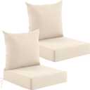 Deep Seat Patio Cushions Set of 2, 24x24x5.75 Inch, Waterproof Outdoor Chair Cushions, Fade Resistant Patio Furniture Cushions with Ties for Couch, Sofa, Lawn, Outside, Beige, 24*24+5.75/25*22.5 inch