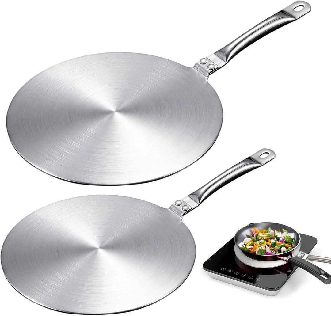 Geiserailie 2 Pcs Heat Diffuser Plate 9.3 Inch & 7.7 Inch Stainless Steel Cooking Induction Adapter Simmer Plate for Electric Gas Stove Glass Cooktop Converter Induction Hob Pans Coffee Milk Cookware
