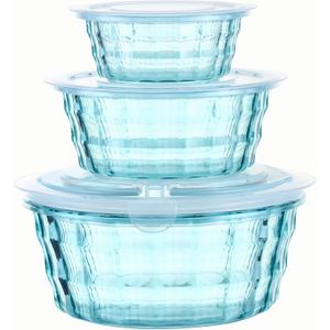 Taiuloo 3-Piece Salad Bowls with Lids, BPA Free Plastic Meal Prep Containers To Go for Lunch, Kitchen Food Storage & Serving Bowls for Salad, Snack, Fruit, Veggie, Blue