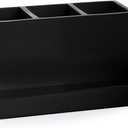 BINO Multi Purpose 3 Compartment Organizer with Tray - Makeup Brush Holder and Toothbrush Holder - Marble Bathroom Accessories (Matte Black)