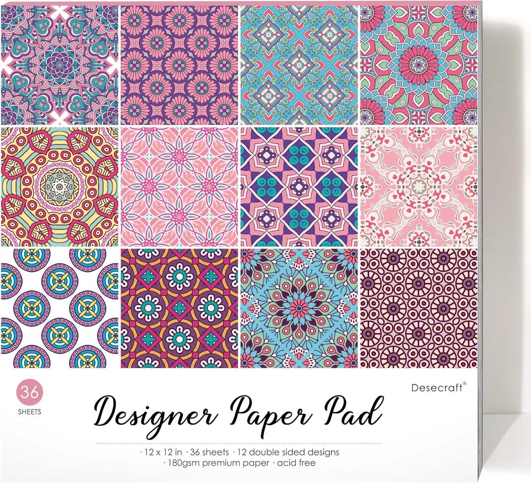 Mandala Pink12x12 Paper Pad Pack Scrapbook Cardstock Decorative Paper for Valentines Day Card Making Journaling Planner Origami Scrapbook Paper Scrapbooking Supplies