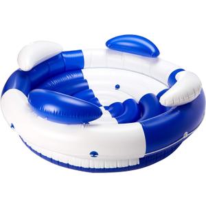SWIMLINE Inflatable Island Pool Lounger Multi-Person Conversation Float with Backrest & Armrests, Large 75", Luxury Sofa-Style, Blue & White