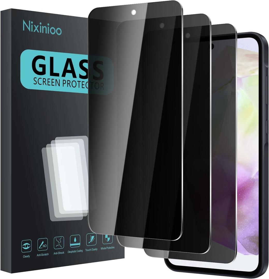 3 Pack Privacy Screen Protector for Samsung Galaxy A35/A55 5G, Anti Spy Tempered Glass 9H Hardness, Black Protector Anti Spy, Bubble Free, Anti-Scratch