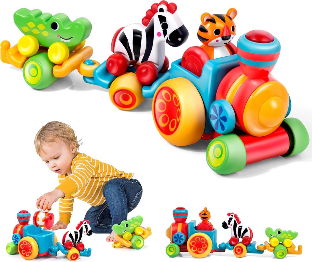 Beacron Toddler Toys for 1 Year Old Boy Gifts: Learning Animal Train Set for 1 2 3 Old Boy and Girl, Forest-Themed Push Car Baby Toy for 12-18 Months, 1st First Birthday Gifts for Toddlers 1-2