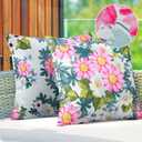 cygnus Summer Outdoor Floral Pillow Covers 18x18 Waterproof,Pink Flower Outdoor Throw Pillows for Patio Furniture & Garden Couch Decorative