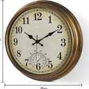 16 Inch Large Outdoor Clock, Waterproof Wall Clock with Thermometer, Battery Operated Silent Non-Ticking Vintage Wall Clock Quartz Round Clock Home Decor,Brown