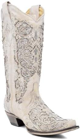 Corral Boots Women's White Western Snip Toe Wedding Boots 9