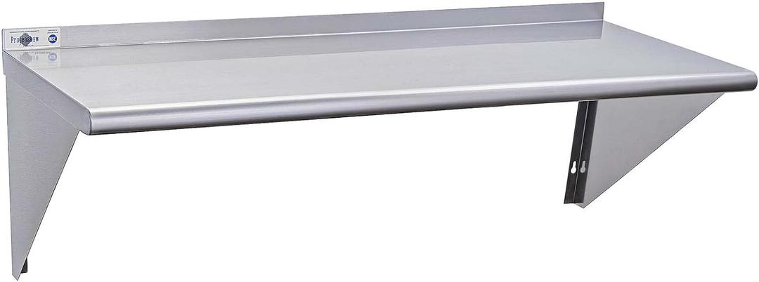 Profeeshaw NSF Stainless Steel Shelf 14 x 36, 300 lb Commercial Shelves Wall Mounted Metal Shelving with Backsplash and 2 Brackets for Restaurant, Bar, Utility Room, Kitchen and Garage