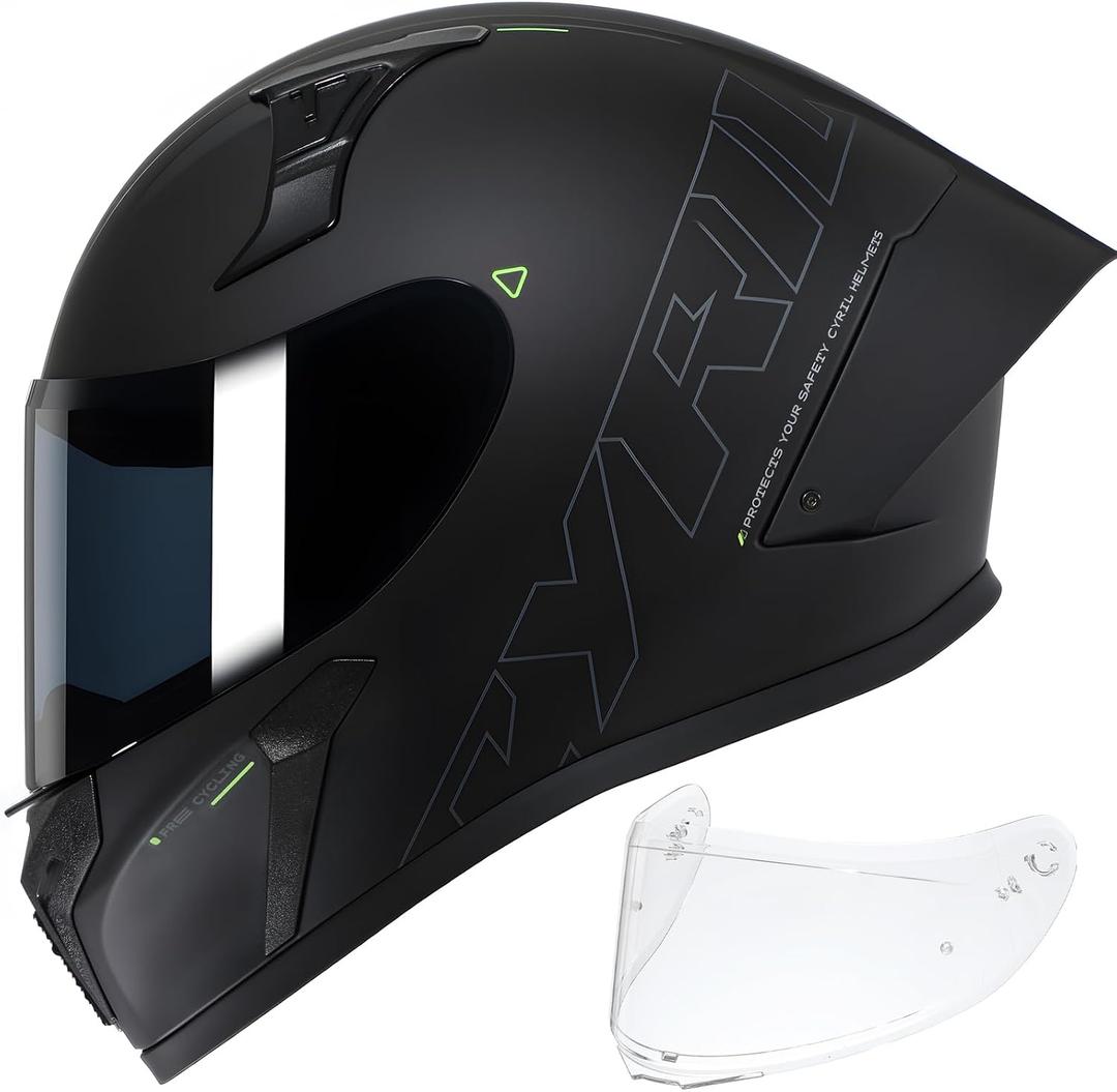 CYRIL Full Face Motorcycle Helmet DOT Approved for Adults, Street Racing | Matte Black, Large