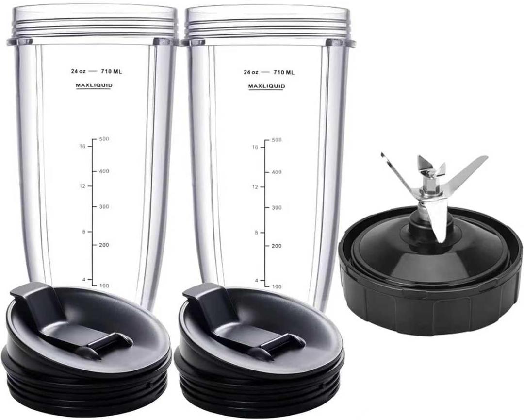 2 Packs Ninja Blender Cups & 7 Fins Ninja Blender Blade Replacement Compatible with Ninja Blender BN401 BN751 BN801 BL642 BL480-30 BL490-30 BL640 CT680 CT640C CT641 NN100 NN210 NN102 BL2012