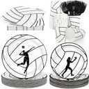 Durony 144 Pieces Volleyball Paper Plates and Napkins Dinnerware Set Volleyball Birthday Party Tableware Supplies Includes Paper Plates Napkins Forks Serve 24 for Sports Party Supplies