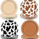 CHUNNIN 48Pcs Western Cowboy Party Paper Plates 7” Cow Print Party Supplies Brown Cowgirl Disposable Dessert Dinner Plates for Western Theme Farm Animal Birthday Baby Shower Farmhouse Party Decoration