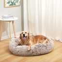 Bedfolks Calming Donut Dog Bed, 36 Inches Round Fluffy for Large Dogs, Anti-Anxiety Plush, Machine Washable (Brown, Large)