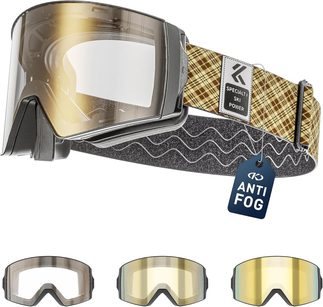 KAPVOE Ski Goggles Photochromic & Color - Anti-fog UV400 Protection Magnetic Lenses OTG Helmet Compatible for Men Women K721 (08 Photochromic Gold Lens S1s4 (Vlt 5%64%))