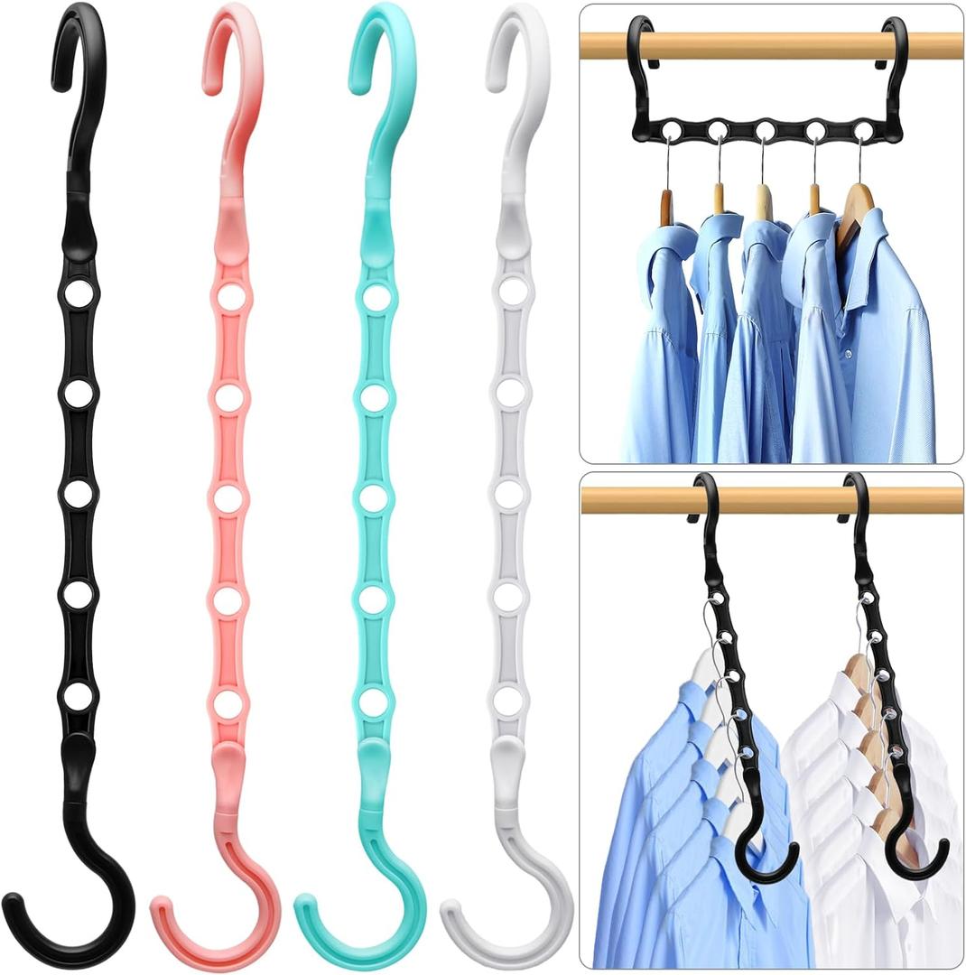 Magic Clothes Hangers Space Saving, Premium Closet Organizers and Storage, Sturdy Plastic Cascading Hanger with 360 Swivel Hooks for 20 Heavy Clothes, College Dorm Room Essentials for Girls, 4 Pack