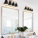 Black and Gold Vanity Light, 4-Light Farmhouse Bathroom Vanity Light Over Mirror with Metal Shade, 30 Inch Modern Bathroom Wall Sconce for Large Bathroom, Bedroom