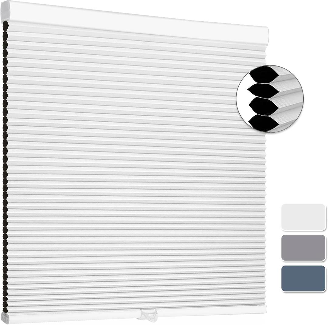 Cellular Shades Cordless Blackout Blinds Honeycomb Window Shades for Bedroom, Blinds for Window and Door, Home and Office, White, 35" W x 64" H SUNFREE