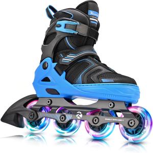 Kuxuan Skates Adjustable Inline Skates for Boys Girls, Kids Roller Skates Ages 4-12 with Light Up Wheels, Teen Skates for Beginner Women (Medium-Big Kid, Blue)