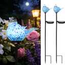 Solar Garden Lights Outdoor Blue Bird Hand-Blown Glass Stake | Hand Blown Glass Bird with Solar light, Weather Resistant, Easy Setup, Ideal for Lawn and Pathway Decor, 2 Pack Blue
