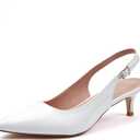 GENSHUO Low Kitten Heels Women's Slingback Dressy Pumps Pointed Closed Toe Ankle Strap Elegant Wedding Pumps Formal Comfortable Shoes, 7.5