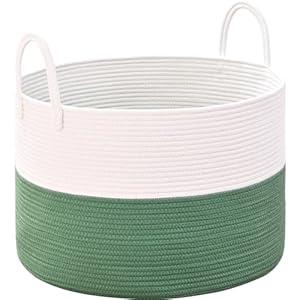 Degeyoyo Extra Large Toy Basket, 20"x13" Kids Toy Storage for Playroom Classroom Nursery, Woven Rope Blanket Basket with Handles, Stuffed Animal Organizer & Dog Toys Basket, Green