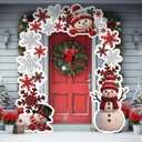 Moukeren 65"x29.5" Christmas Door Decorations, 3PCS Snowman & Red-White Snowflake Door Frame Banners with PVC Hanging Rope -Side Banners for Winter Wonderland Party, Home, Classroom Holiday Decor
