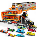 Joyfy 60" Extra Long Race Track Semi Carrier Truck for Kids, 29-in-1 12 Die-Cast Metal Car Toy Play Vehicle with Lights & Sounds, Great Christmas Birthday Gift for Boy 2+