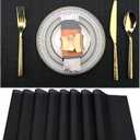 SLKQG Black Placemats Set of 8 - Easy Clean Washable Vinyl Placemats - Heat Resistant Placemats for Kitchen Table - PVC Table Mats for Dining Table (Pure Black, 8)