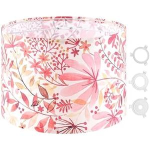 GO&SO 1 Pack Drum Large Lamp Shade, Red Leaf Printed Pattern Design, 16" x16" x12", 1.65" Spider E27 Base, DIY Assembly with Multi-Adapter (E26/ E14/ 10mm), Ideal for Table/ Floor Lamps/ Pendant Lighting