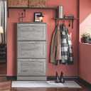 Haotian Shoe Storage Cabinet Entryway, Freestanding Shoe Cabinet with 3 Flip-Drawers Fully Enclosed Tall Shoe Rack Shoe Organizer, Grey, FSR137-L-HG