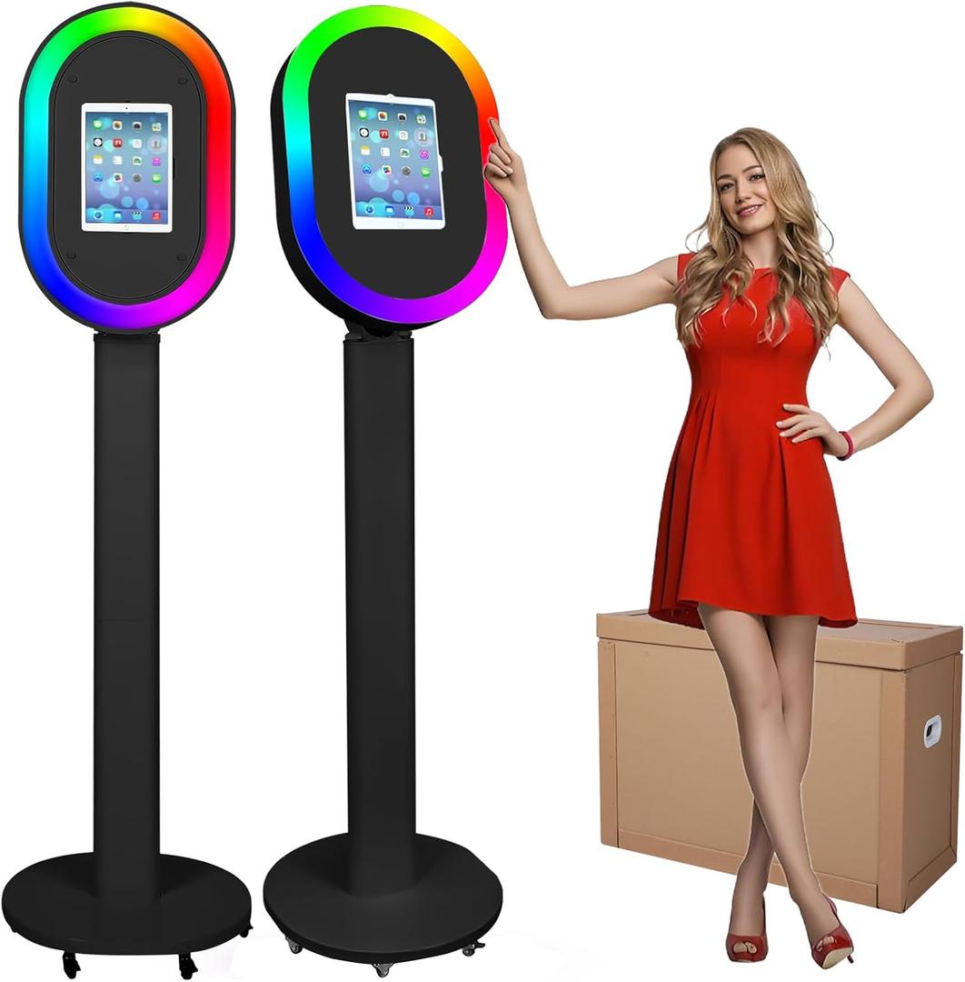 Portable Photo Booth Machine Compatible with iPad 10.2" 10.5" 10.9" 11" 12.9" 13",Metal Selfie Station photobooth Machine,RGB Ring Light,Custom Logo,for Parties Wedding Rental (Honeycomb Box),Missing HoneyComb Box