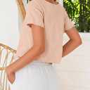 IDEALSANXUN Womens Short Sleeve Linen Shirts Casual Spring Summer V Neck Cute Crop Beach Blouse Tops (Pink, S)