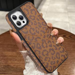 Compatible with iPhone 12 Pro Max Wallet Case with Card Holder (2 Cards), Cheetah Print Shockproof Soft TPU Protective Cover Women Girls, Leopard Case for iPhone 12 Pro Max 6.7 Inch, Brown