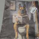 BEAROWL dog Metal tin signGerman Shepherd Reading Newspaper on ToiletVintage Bathroom SceneHumorous Pet Art TinplateWall Decor Aluminum Plaques for Bathroom, Living Room 12x16 inches