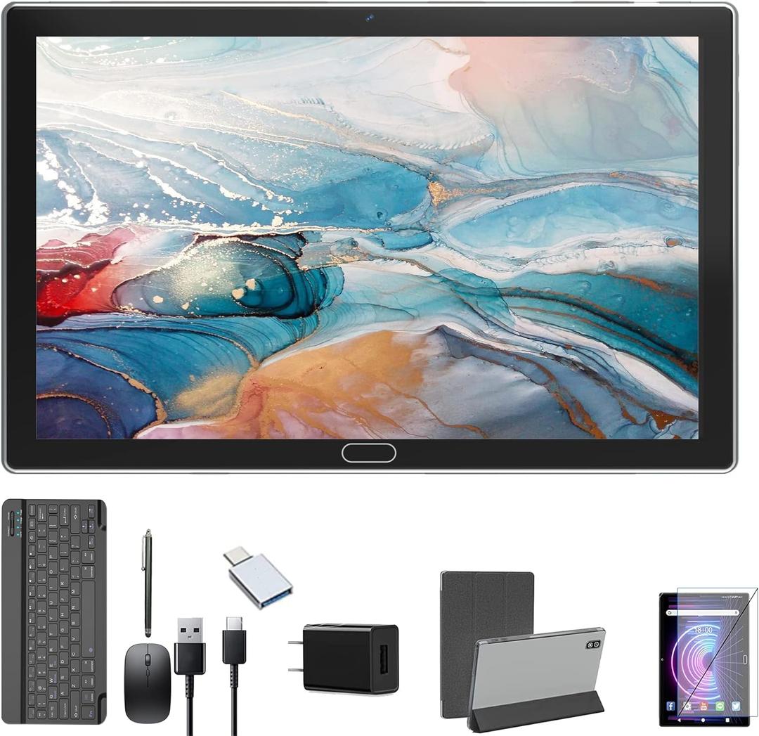 Android 11.0 Tablet 10 in,2 in 1 Tablet PC,4GB RAM 64GB ROM 256GB Expandable,Wi-Fi, Octa-Core Processor Tablet with Keyboard 13 MP Camera 4G Cellular Dual Sim Tablet