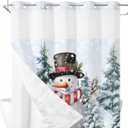 Christmas No Hook Shower Curtain with Snap in Liner, Snowman Snowflake Forest Shower Curtain for Bathroom Waterproof Winter Xmas Bath Curtain with See Through Mesh Top Window, 72" x 72"