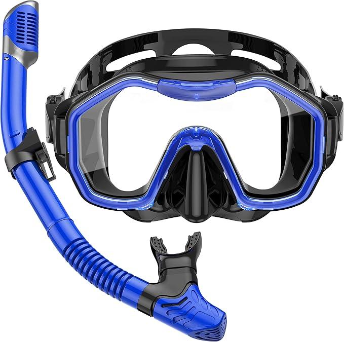 Kwambiri Snorkeling Gear for Adults Kids, Dry-Top Snorkel Set, 180°Panoramic Wide View Diving Mask Breathing Freely Snorkel Mask for Snorkeling Scuba Diving Swimming Travel