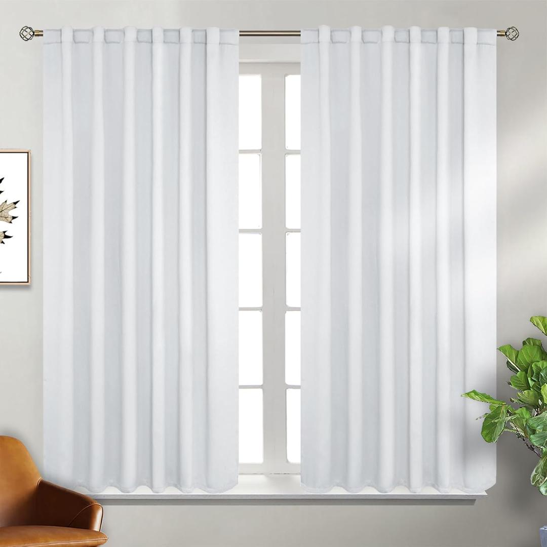BGment Rod Pocket and Back Tab Blackout Curtains for Bedroom - Thermal Insulated Room Darkening Curtains for Living Room, Set of 2 Panels (52 x 45 Inch, Greyish White)