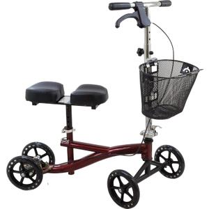 Roscoe Medical Knee Walker Scooter for Adults for Foot Surgery, Foldable Leg Scooter for Broken Foot, All Terrain Adjustable Knee Crutch Scooter, Burgundy, Supports Up to 350 lbs