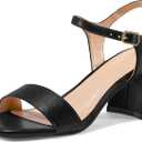 mysoft Women's Chunky Block Low Heels Open Toe Ankle Strap Heeled Sandals Comfortable Square Toe Wedding Party Dress Pump Shoes (Black)
