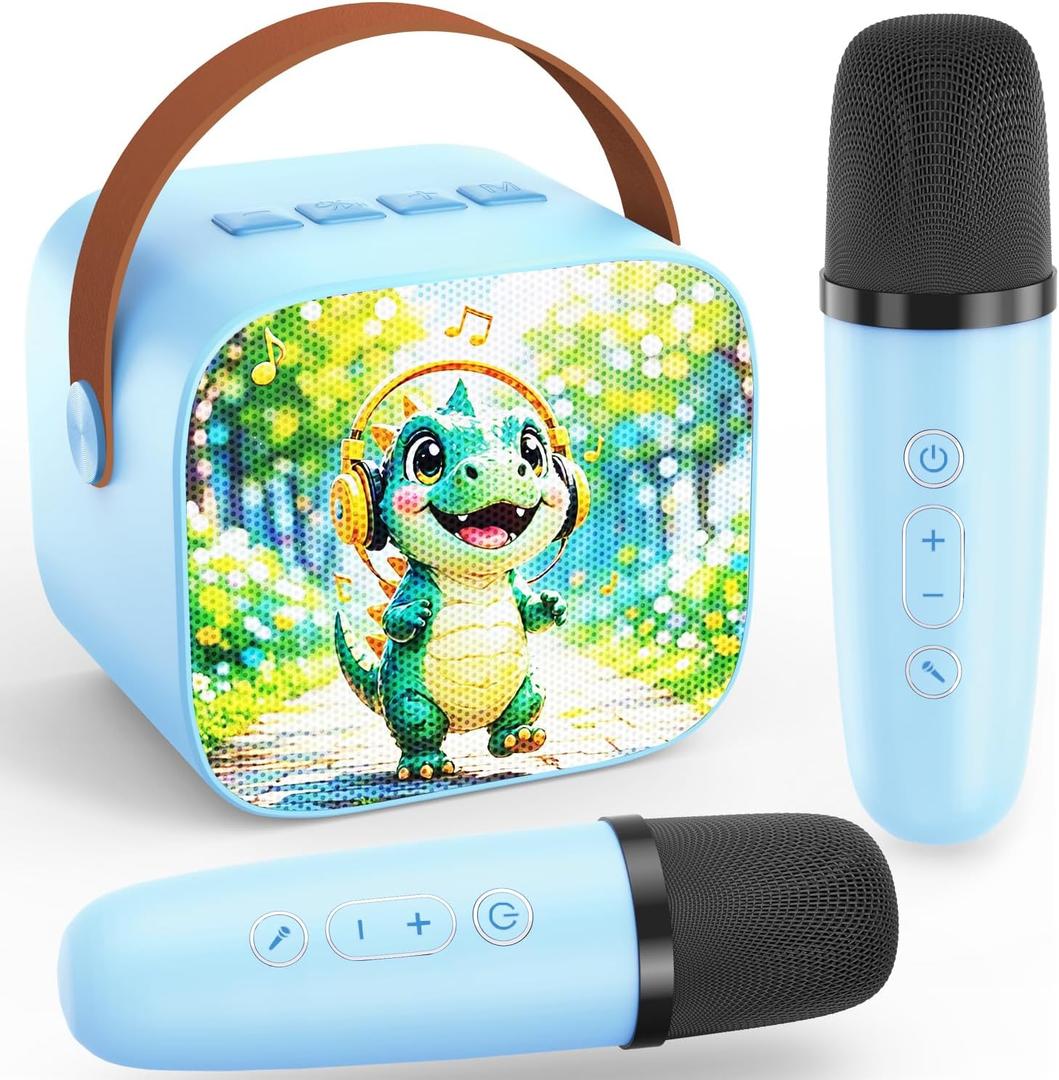 Mini Karaoke Machine for Toddlers - Easter Present Birthday Gift for 3 4 5 6 7 8 9 10 11 12 Years Old Boys and Girls, Portable Speaker Set with 2 Wireless Microphones fits Family Fun Home Party, Blue