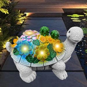 Turtle Garden Outdoor Statues Solar Light Decor for Outside-Fall Yard Decorations with Succulent and 5 LED Lights.Unique Halloween Housewarming Gifts for Women Mom and Grandma.