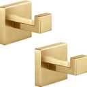 Heavy Duty Stainless Steel Towel Hooks, Wall Mounted Square Robe Hooks for Bathroom, Kitchen, Bedroom, Hotel Brushed Gold 2 Pack