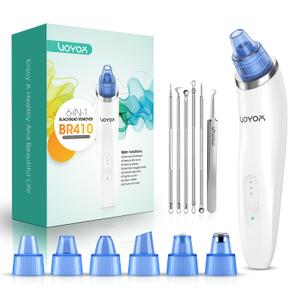 VOYOR Blackhead Remover Pore Vacuum - Electric Face Vacuum Pore Cleaner Acne White Heads Removal with 6 Suction Heads (BR410)