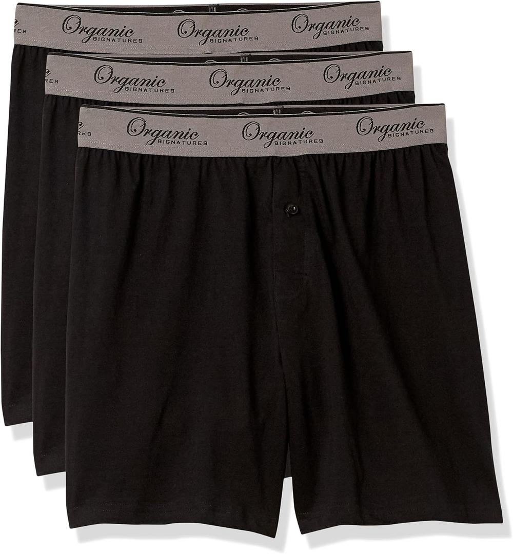 Organic Signatures Men's Boxers Organic Cotton, Soft Boxers for Men, 3-Pack (Large, Black)