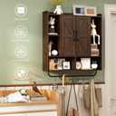 RUSTOWN Rustic Wood Wall Bathroom Cabinet, Farmhouse Medicine Cabinet Wall Mounted, Space Saving Wall Storage Cabinet with 2 Barn Door, 3-Tier Adjustable Shelves and Towel Bar(Dark Walnut)