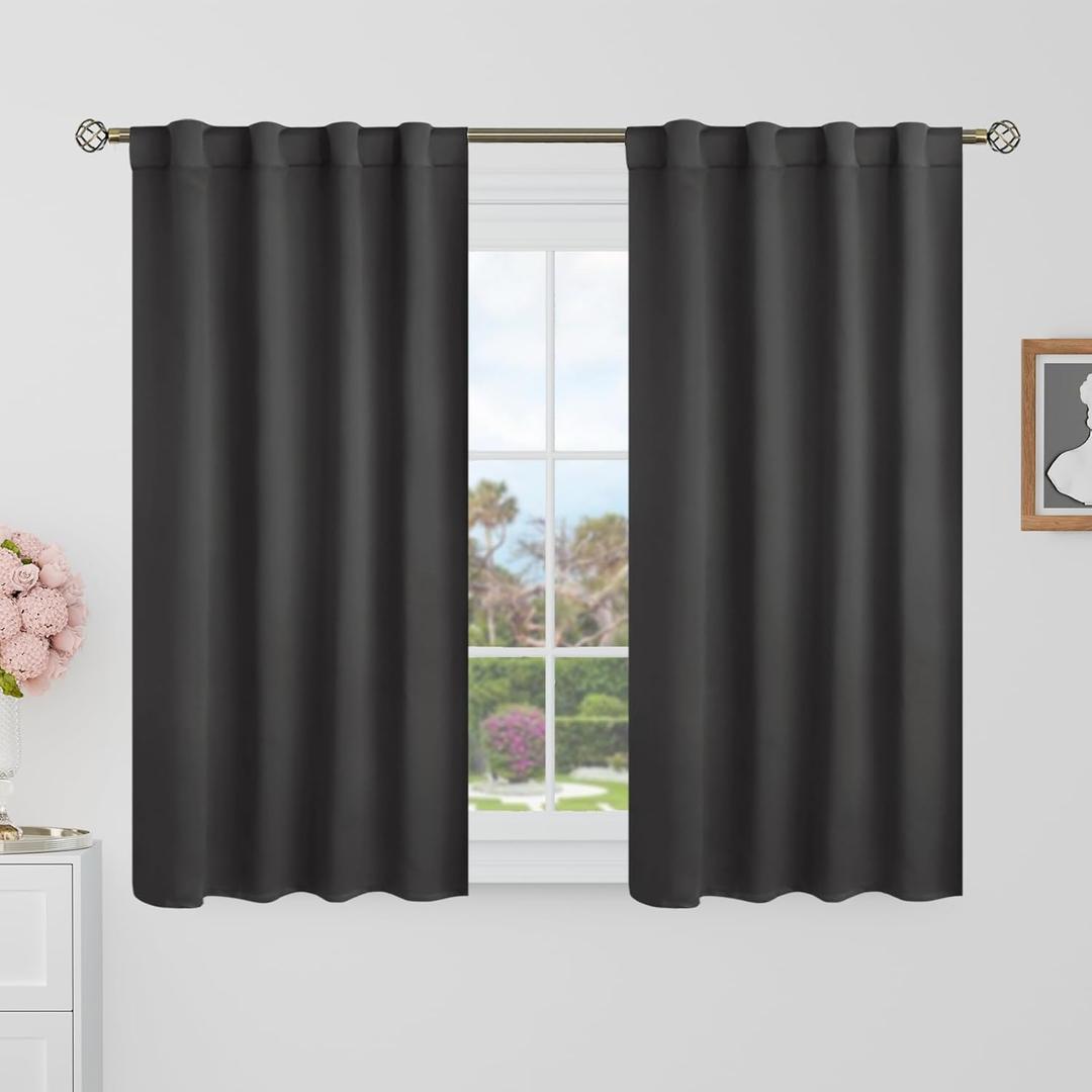 BGment 40 Inch Length Blackout Curtains for Cafe - 34 x 40 inch Short Curtains Rod Pocket and Back Tab Thermal Insulated Room Darkening Curtains for Kitchen Bathroom, 2 Window Panels, Dark Grey